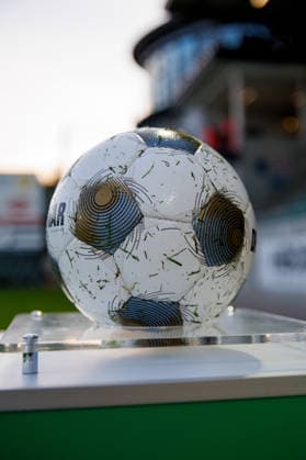 September 18, 2026, xkwix, Soccer, Regionalliga West, SV Rödinghausen vs. FC Gütersloh, Häcker Wiehenstadion, Matchday 9, 2026–2027 season; match ball on a pedestal. DFB regulations prohibit any use of photographs as image sequences and or quasi-video. Photo: xKamilxWilkowskixPressefotoKochx, North Rhine-Westphalia, Germany