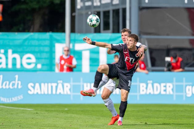 Jonas Scholz (FC Ingolstadt 04, No. 15) in a tackle with David Otto (Viktoria Köln, No. 10); FC Viktoria Köln vs. FC Ingolstadt 04, soccer, 3. Liga, Matchday 7, 2026–27 season, September 19, 2026, DFL regulations prohibit any use of photographs as image sequences and or quasi-video. FC Viktoria Köln vs. FC Ingolstadt 04, soccer, 3. Liga, Matchday 7, 2026–27 season, September 19, 2026, Cologne Copyright: xEibner-Pressefoto LukasxBaldygax EP_LBA