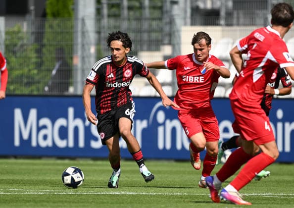 September 19, 2026, xsltx, Southwest Regional Soccer League, Eintracht Frankfurt U21 vs. TSV Steinbach Haiger; Ebu Bekir Is (Eintracht Frankfurt U21), Lukas Näpflein (TSV Steinbach Haiger)