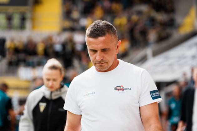 German Soccer 3rd Division 2026–2027, Matchday 7: Alemannia Aachen vs. Fortuna Düsseldorf at Tivoli Aachen; Mersad Selimbegovic, Alemannia Aachen Coach, in a pre-game interview with Magnet Sport; Profile Copyright: xThiemoxRudolphx