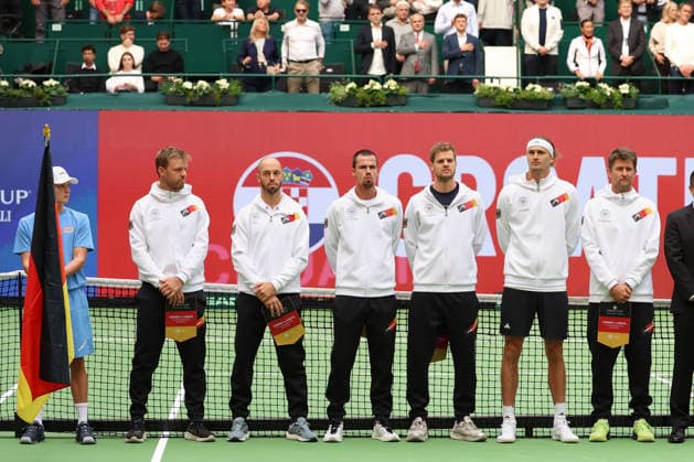 Team Germany, from left to right: Kevin Krawietz, Tim Puetz, Daniel Altmaier, Yannik Hanfmann, Alexander Zverev, Captain Michael Koghlmann, Davis Cup: Germany vs. Croatia, Heristo Arena, Halle, Westphalia, Germany. Tennis Davis Cup 20026, Heristo Arena, Halle, North Rhine-Westphalia, Germany, September 19, 2026 Copyright: xJuergenxHasenkopfx