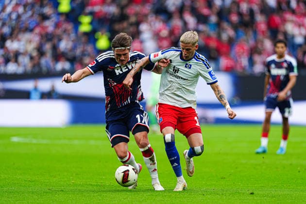 Alessio Castro Montes, 1 FC Köln, 17, Albert Gronbaek, Hamburger SV, 11 GER, Hamburger SV vs. 1 FC Köln, Soccer, Bundesliga 1, Matchday 04, 2026–2027 Season, September 19, 2026 DFL regulations prohibit any use of photographs as image sequences and or quasi-video GER, Hamburger SV vs. 1 FC Köln, soccer, 1st Bundesliga, Matchday 04, 2026–2027 season, September 19, 2026, Hamburg Copyright: xEibner-Pressefoto MarcelxvonxFehrnx EP_MFN