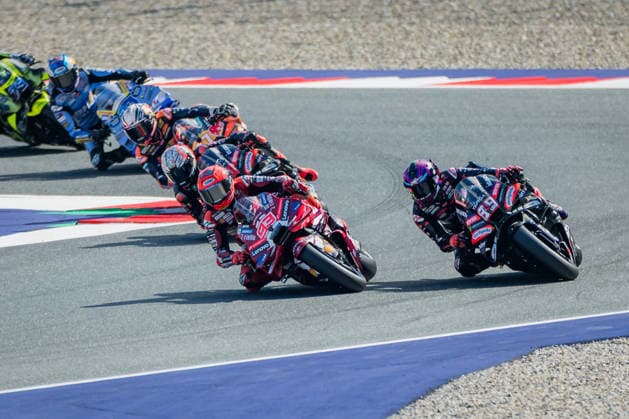 MOTORSPORTS - MotoGP, GP of Austria 2026 SPIELBERG,AUSTRIA,19.SEP.26 - MOTORSPORTS - MotoGP, Grand Prix of Austria, Red Bull Ring, Tissot Sprint. Image shows Alex Marquez (ESP BK8 Gresini Racing MotoGP), Pedro Acosta (ESP Red Bull KTM Factory Racing), Marco Bezzecchi (ITA Aprilia Racing), Marc Marquez (ESP Ducati Lenovo Team) and Jorge Martin (ESP Aprilia Racing).  GEPAxpictures xMatthiasxTrinkl