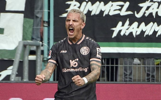 September 19, 2026, xhbx, Soccer, Bundesliga 1, Borussia Mönchengladbach 1 FSV Mainz 05 v l Goal celebration, Goal celebration, celebrating the goal 1–1 by Phillip Tietz, FSV Mainz 05. DFL and DFB regulations prohibit any use of photographs as image sequences and or quasi-video. Mönchengladbach