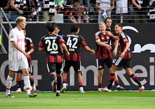 September 19, 2026, xjhx, Soccer, Bundesliga 1, Eintracht Frankfurt vs. SC Freiburg: Younes Ebnoutalib of Eintracht Frankfurt scores the goal, making it 1–0. DFL and DFB regulations prohibit any use of photographs as image sequences and or quasi-video. Frankfurt am Main