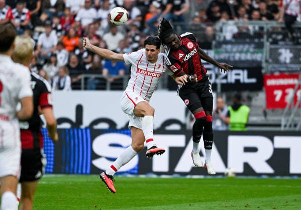 September 19, 2026, xpsx, Soccer 1st Bundesliga, Eintracht Frankfurt vs. SC Freiburg, Igor Matanovic (SC Freiburg), Lilian Brassier (Eintracht Frankfurt). DFL and DFB regulations prohibit any use of photographs as image sequences and or quasi-video. Eintracht Frankfurt