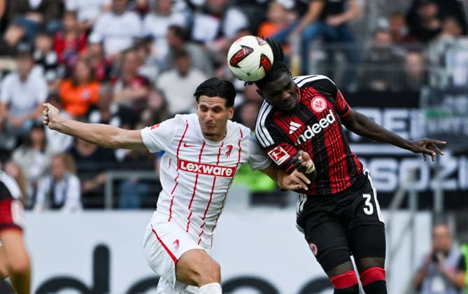 September 19, 2026, xpsx, Soccer 1st Bundesliga, Eintracht Frankfurt vs. SC Freiburg, Igor Matanovic (SC Freiburg), Lilian Brassier (Eintracht Frankfurt). DFL and DFB regulations prohibit any use of photographs as image sequences and or quasi-video. Eintracht Frankfurt
