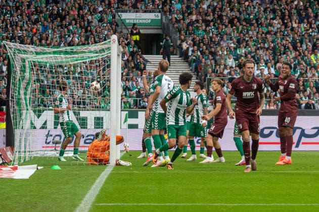 German Soccer 1st Bundesliga, Matchday 4, 2026–2027, Werder Bremen vs. FC Augsburg on September 19, 2026, at the Weserstadion in Bremen; Calvin Brackelmann of FC Augsburg scored the goal to make it 0–2, 2 Copyright: xSvenxHeidmannx