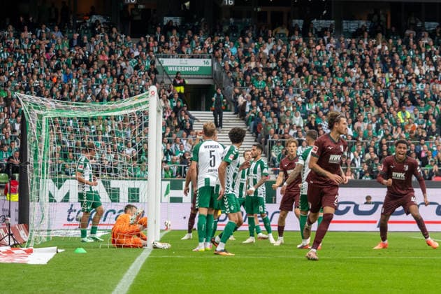 German Soccer 1st Bundesliga, Matchday 4, 2026–2027, Werder Bremen vs. FC Augsburg on September 19, 2026, at the Weserstadion in Bremen; Calvin Brackelmann of FC Augsburg scored the goal to make it 0–2, 2 Copyright: xSvenxHeidmannx