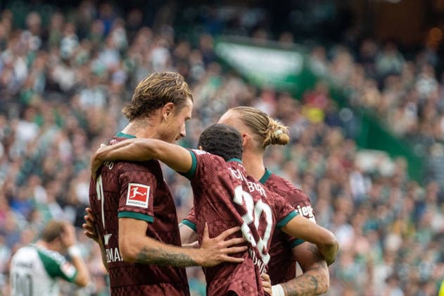 German Soccer 1st Bundesliga, Matchday 4, 2026–2027, Werder Bremen vs. FC Augsburg on September 19, 2026, at the Weserstadion in Bremen; goal making it 0–2 by Calvin Brackelmann of FC Augsburg; 2: celebration, joy, goal celebration, emotions Copyright: xSvenxHeidmannx