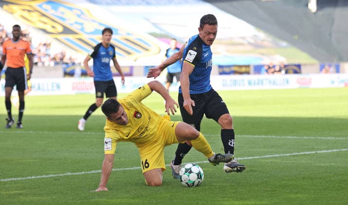 September 19, 2026, Soccer, Men s, 3rd Division, 2026–2027 Season, 1 FC Saarbrücken vs. SG Sonnenhof Großaspach, Marius Kunde (SG Sonnenhof Großaspach) vs. Patrick Sontheimer (1 FC Saarbrücken), Ludwigsparkstadion, Saarbrücken, Saarland, Germany Copyright: xFabianxKleerx