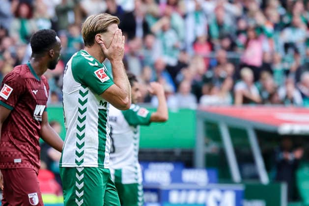 Niclas Fuellkrug of Werder Bremen looks disappointed during the Bundesliga match between SV Werder Bremen and FC Augsburg at Weserstadion on September 19, 2026, in Bremen, Germany. Photo by Marco Steinbrenner, DeFodi Images. Niclas Fuellkrug of Werder Bremen looks dejected during the Bundesliga match between SV Werder Bremen and FC Augsburg at Weserstadion on September 19, 2026 in Bremen, Germany. Photo by Marco Steinbrenner, DeFodi Images. DFB and DFL regulations prohibit any use of photographs as image sequences and or quasi-video. Photo by Marco Steinbrenner, DeFodi Images.