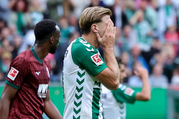 Niclas Fuellkrug of Werder Bremen looks disappointed during the Bundesliga match between SV Werder Bremen and FC Augsburg at Weserstadion on September 19, 2026, in Bremen, Germany. Photo by Marco Steinbrenner, DeFodi Images. Niclas Fuellkrug of Werder Bremen looks dejected during the Bundesliga match between SV Werder Bremen and FC Augsburg at Weserstadion on September 19, 2026 in Bremen, Germany. Photo by Marco Steinbrenner, DeFodi Images. DFB and DFL regulations prohibit any use of photographs as image sequences and or quasi-video. Photo by Marco Steinbrenner, DeFodi Images.