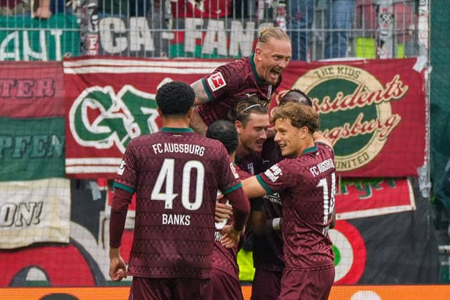 Calvin Brackelmann, FC Augsburg, scores the second goal to make it 0–2 for FC Augsburg; goal celebration, joy, emotions, German soccer, Bundesliga, 2026–27 season, Matchday 4, September 19, 2026, Werder Bremen vs. FC Augsburg, Weserstadion, Bremen Copyright: xLeonxFrickx