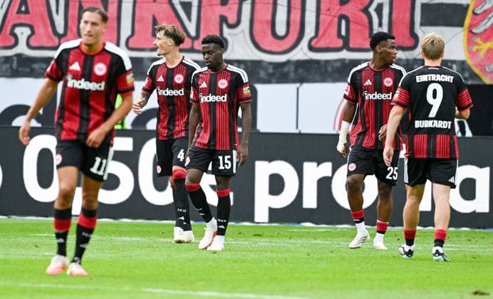 September 19, 2026, xpsx, Soccer, Bundesliga 1, Eintracht Frankfurt vs. SC Freiburg: A Disappointment for Frankfurt; Robin Koch (Eintracht Frankfurt), Noel Aseko (Eintracht Frankfurt), Jonathan Jonny Burkardt, Eintracht Frankfurt; DFL, DFB regulations prohibit any use of photographs as image sequences and or quasi-video; emspor Frankfurt