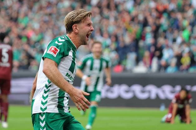 September 26, 2019, Germany, Soccer, Men s 1st Bundesliga, Matchday 4, 2026–2027 Season, SV Werder Bremen vs. FC Augsburg Goal Celebration Cheering Goal Scorer(s) Niclas Füllkrug Niclas Fuellkrug SV Werder Bremen 10 celebrates the goal that tied the game at 2–2 at the Weserstadion in Bremen, Germany Copyright: xnordphotoxGmbHx xTauchnitzx