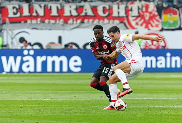 September 19, 2026, xovx, Soccer, Bundesliga, Eintracht Frankfurt vs. SC Freiburg, Noel Aseko (Eintracht Frankfurt), Igor Matanovic (SC Freiburg). DFL and DFB regulations prohibit any use of photographs as image sequences and or quasi-video. Eintracht Frankfurt
