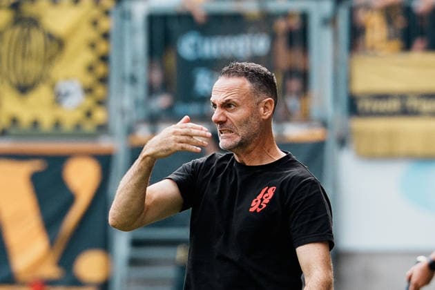 German Soccer 3rd Division 2026–2027, Matchday 7: Alemannia Aachen vs. Fortuna Düsseldorf at Tivoli Aachen; Alexander Ende, coach of Fortuna Düsseldorf; emotions, grimacing, facial expressions, portrait, close-up Copyright: xThiemoxRudolphx