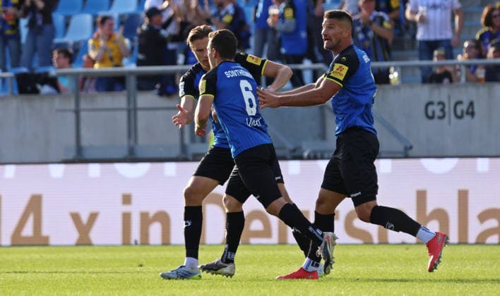September 19, 2026, Soccer, Men s, 3rd Division, 2026–2027 Season, 1 FC Saarbrücken vs. SG Sonnenhof Großaspach, 1 FC Saarbrücken celebrates after Patrick Sontheimer scores the 1–1 goal, 1 FC Saarbrücken, Ludwigsparkstadion, Saarland, Germany Copyright: xFabianxKleerx
