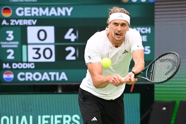 Alexander ZVEREV GER Action, Match 1 Alexander ZVEREV GER Matej DODIC CRO Germany GER Croatia CRO Tennis Davis Cup Qualifiers Round 2 on September 19, 2026, at the Heristo Arena Halle Westfalen, Germany Â