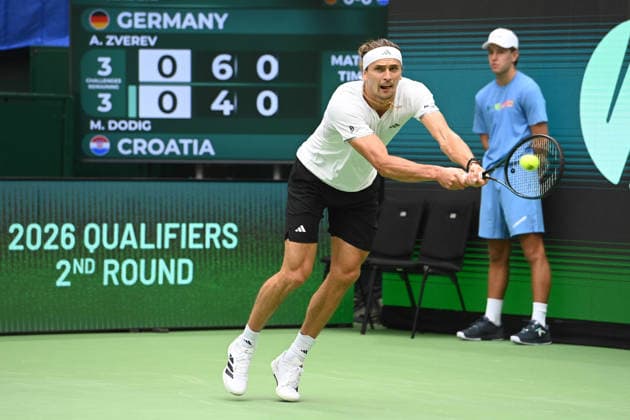 Alexander ZVEREV GER Action, Match 1 Alexander ZVEREV GER Matej DODIC CRO Germany GER Croatia CRO Tennis Davis Cup Qualifiers Round 2 on September 19, 2026, at the Heristo Arena Halle Westfalen, Germany Â