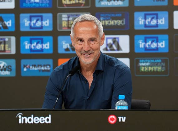 Adolf Huetter, head coach of Eintracht Frankfurt, attends the postgame press conference (GER), Eintracht Frankfurt vs. SC Freiburg, Bundesliga 1, Matchday 4, 2026–27 season, Deutsche Bank Park, Frankfurt, September 19, 2026 DFL REGULATIONS PROHIBIT ANY USE OF PHOTOGRAPHS AS IMAGE SEQUENCES AND OR QUASI-VIDEO Eintracht Frankfurt vs. SC Freiburg, Bundesliga 1, Matchday 4, 2026–27 season, September 19, 2026, Frankfurt am Main Copyright: xEibner-Pressefoto ScottxColemanx EP_SCN