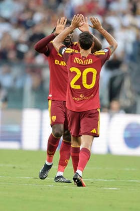 Serie a football match AS Roma vs Inter Roma™s French midfielder Manu Kone celebrates after scoring a goal of 2-0 during the Serie A football match between AS Roma vs Inter at the Olimpico Stadium in Rome, Italy on September 19, 2026. _BPH6510 Copyright: xAntonioxBalascox