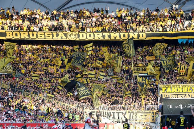 BVB Dortmund Fan Section, Germany, Soccer, Bundesliga 1, Matchday 4, 2026–2027, VfB Stuttgart vs. Borussia Dortmund, September 19, 2026, Stuttgart MHP Arena, Germany Copyright: xGrantxHubbsx