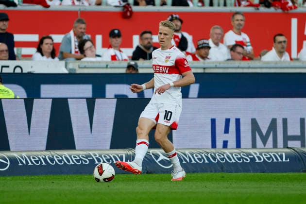 Chris Führich, Fuhrich VfB Stuttgart, 10 on the Ball, Germany, Soccer, Bundesliga 1, Matchday 4, 2026–2027, VfB Stuttgart vs. Borussia Dortmund, September 19, 2026, Stuttgart MHP Arena, Germany Copyright: xGrantxHubbsx