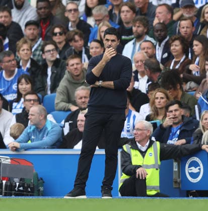 Premier League - Brighton & Hove Albion v Arsenal BRIGHTON, ENGLAND, SEPTEMBER 19: Mikel Arteta Manager of Arsenal looks disappointed & dejected during The Premier League match between Brighton & Hove Albion v Arsenal at the AMEX Stadium, Brighton, England, on September 19. (Photo by Daniel Weir) Brighton AMEX Stadium England Copyright: xDanielxWeir SportsxPressxPhotox Sportspressphoto_SPR234985