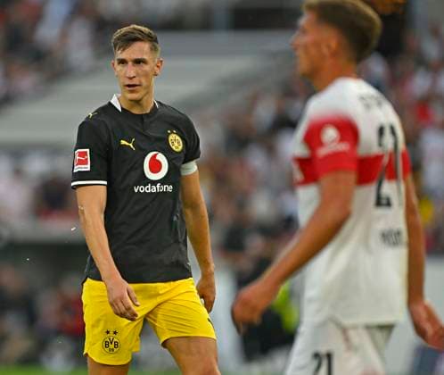 September 19, 2026, Soccer, 1st Bundesliga 2026–2027, Matchday 4, VfB Stuttgart vs. Borussia Dortmund, at the MHP Arena in Stuttgart, Nico Schlotterbeck of Borussia Dortmund looking pensive