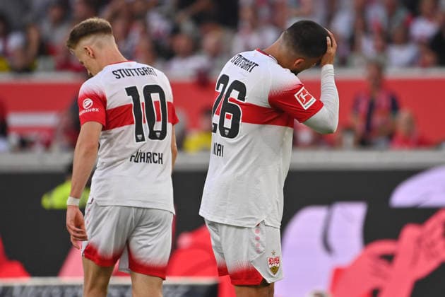 Deniz UNDAV, VFB Stuttgart; Chris FUEHRICH, VFB Stuttgart; disappointed, frustrated, dejected; Soccer, Bundesliga, 2026–2027 season, Matchday 4, VfB Stuttgart vs. Borussia Dortmund on September 19, 2026, MHP ARENA