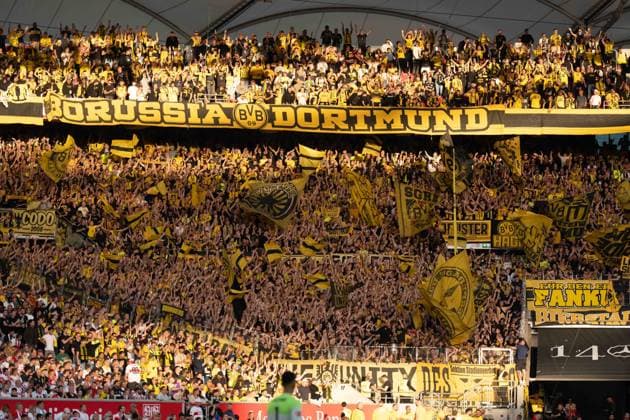 September 19, 2026: Soccer – VfB Stuttgart vs. Borussia Dortmund, Matchday 4 of the Bundesliga at the MHP Arena in Dortmund; Away Fan Section at the MHP Arena IMPORTANT NOTICE: In accordance with DFL and DFB regulations, it is prohibited to use or allow the use of photographs taken in the stadium and or during the game in the form of sequential images and or video-like photo series Copyright: xJamesxZabelx
