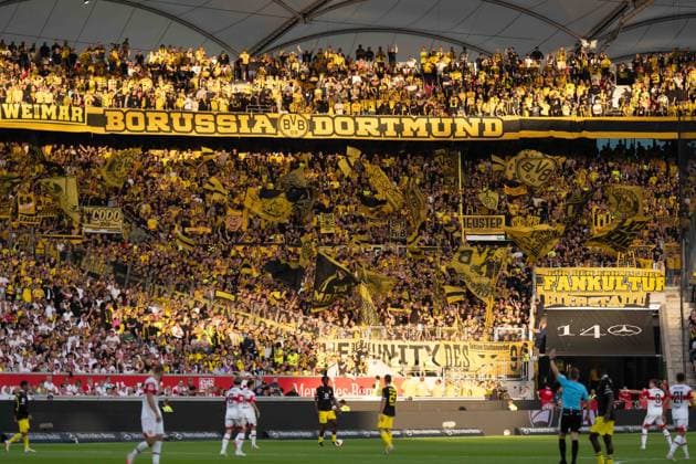 September 19, 2026: Soccer – VfB Stuttgart vs. Borussia Dortmund, Matchday 4 of the Bundesliga at the MHP Arena in Dortmund; Away Fan Section at the MHP Arena IMPORTANT NOTICE: In accordance with DFL and DFB regulations, it is prohibited to use or allow the use of photographs taken in the stadium and or during the game in the form of sequential images and or video-like photo series Copyright: xJamesxZabelx