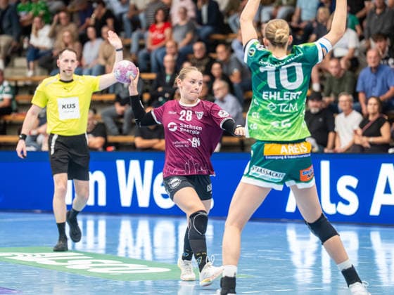 Lara Tauchmann (HC Leipzig), 28, shoots from the backcourt; Frisch Auf Göppingen vs. HC Leipzig, handball, 1st Bundesliga, 2026–2027 season, September 19, 2026, Frisch Auf Göppingen vs. HC Leipzig, handball, 1st Bundesliga, 2026–2027 season, September 19, 2026, Göppingen Copyright: xMichaelxSchmidt Eibner-Pressefotx EP_MST