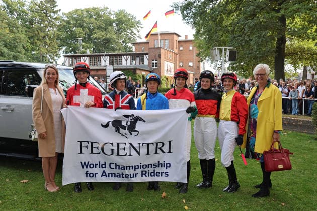 September 19, 2026, Hoppegarten, Brandenburg, GER Group photo before the Fegentri race at the Hoppegarten Racetrack Group photo, group picture, Fegentri, Langhard, Brotherton, Gustavsson, Jeles, Cronauer, Ghys Dieterin, Warmbier 260919D501HOPPEGARTEN JPG