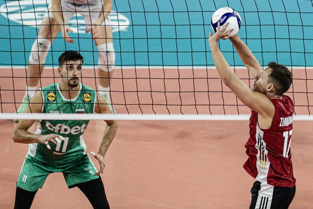 IPA88719266 - Germany s Jan Zimmermann in action against Bulgaria s Aleks Grozdanov during the CEV Enel Eurovolley 2026 Round of 16 match between Bulgaria and Germany at Arena 8888 in Sofia, Bulgaria, on September 19, 2026  Copyright: xIvanxSxIvanov IPAxSportx xx IPA88719266