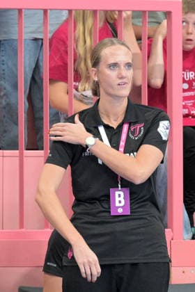 Miriam Hirsch, TusSies Metzingen, Coach, TusSies Metzingen vs. Thueringer HC, Handball, Alsco HBF, Matchday 4, 2026–2027 Season, September 19, 2026: TusSies Metzingen vs. Thueringer HC, Handball, Alsco HBF, Matchday 4, 2026–2027 Season, September 19, 2026, Tübingen Copyright: xEibner-Pressefotox EP_TBR