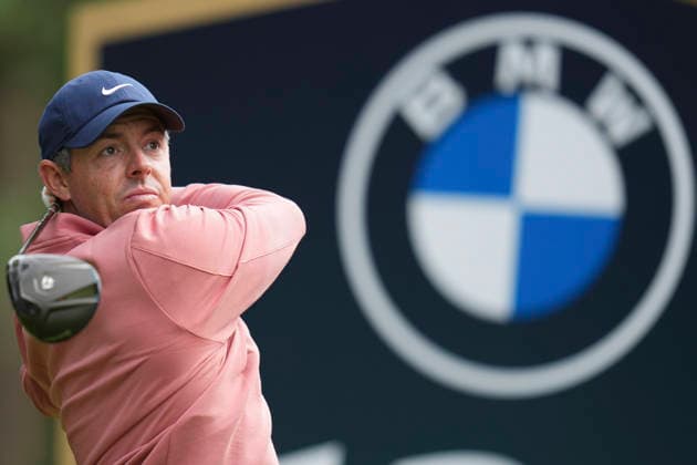 VIRGINIA WATER, ENGLAND - SEPTEMBER 19: Rory McIlroy (IRE) plays from the twelfth tee during Round 3 at the BMW PGA, Golf Herren Championship at Wentworth Golf Club, Virginia Water on September 19, 2026 in Surrey, England The BMW PGA Championship