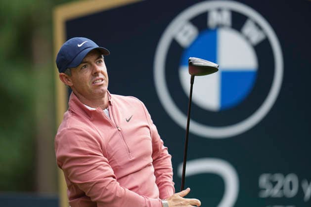 VIRGINIA WATER, ENGLAND - SEPTEMBER 19: Rory McIlroy (IRE) plays from the twelfth tee during Round 3 at the BMW PGA, Golf Herren Championship at Wentworth Golf Club, Virginia Water on September 19, 2026 in Surrey, England The BMW PGA Championship