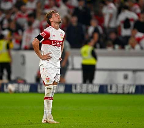 September 19, 2026, Soccer, 1. Bundesliga 2026–2027, Matchday 4, VfB Stuttgart vs. Borussia Dortmund, at the MHP Arena in Stuttgart, Finn Jeltsch Stuttgart is disappointed after the game