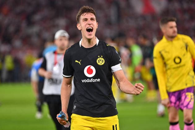 Maximilian BEIER Celebrating a Goal, Borussia Dortmund; Celebration, Joy, Excitement, Action, Single Frame, Cropped Single Subject, Half-Length, Half-Figure, Soccer, 1. Bundesliga, 2026–2027 Season, Matchday 4, Matchday 04, VfB Stuttgart vs. Borussia Dortmund 0–1 on September 19, 2026, MHP ARENA