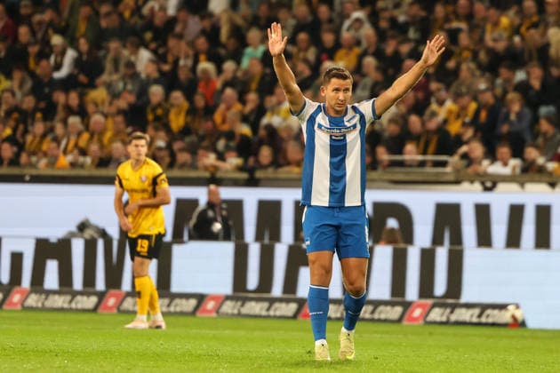 Germany 2. Bundesliga 2026–2027, Matchday 7, Dynamo Dresden vs. Hertha BSC, Rudolf Harbig Stadium, Dresden; Paul Seguin, Hertha BSC; 30 cutouts Copyright: xLucasxWalterx