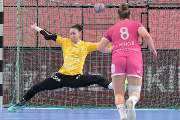Sara Suba, TusSies Metzingen, No. 77 in goal; TusSies Metzingen vs. Thueringer HC, Handball, Alsco HBF, Matchday 4, 2026–2027 Season, September 19, 2026: TusSies Metzingen vs. Thueringer HC, Handball, Alsco HBF, Matchday 4, 2026–2027 Season, September 19, 2026, Tübingen Copyright: xEibner-Pressefotox EP_TBR