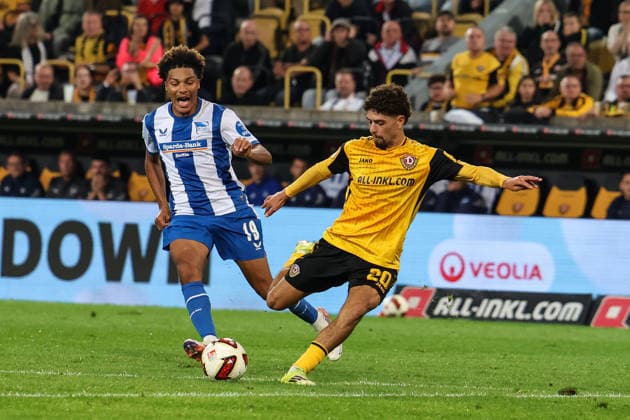 Germany 2. Bundesliga 2026–2027, Matchday 7, Dynamo Dresden vs. Hertha BSC, Rudolf Harbig Stadium, Dresden; goal by Ben Bobzien of Dynamo Dresden, 20 Copyright: xLucasxWalterx