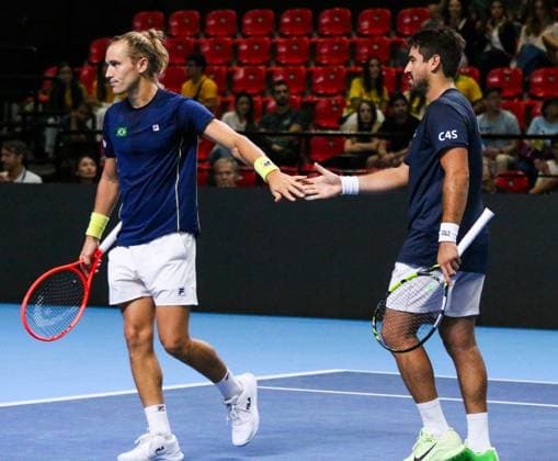 RECORD DATE NOT STATED Copa Davis - Orlando Luz and Rafael Matos (Brazil) vs. Jakub Paul and Dominic Stricker (Switzerland) Rio de Janeiro (RJ) 19 09 2026 - Davis Cup Brazil Switzerland Tennis - Doubles match between Brazilians Orlando Luz and Rafael Matos and Swiss Jakub Paul and Dominic Stricker, valid for the Davis Cup, at Farmasi Arena, in Barra da Tijuca, Rio de Janeiro.(Foto: Lucas Simonin Gomes Thenews2 imago images) SPO  Copyright: xLucasxSimoninxGomesx