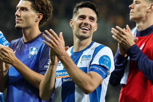 Germany, 2. Bundesliga 2026–2027, Matchday 7, Dynamo Dresden vs. Hertha BSC, Rudolf Harbig Stadium, Dresden—Celebrations following Josip Brekalo’s goal for Hertha BSC, 7 Copyright: xLucasxWalterx