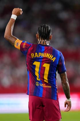Sevilla FC v FC Barcelona, Barca - LaLiga EA Sports 2026 27 Raphinha right winger of Barcelona and Brazil celebrates after scoring his sides second goal during the LaLiga EA Sports 2026 27 match between Sevilla FC and FC Barcelona at Estadio Ramon Sanchez Pizjuan on September 19, 2026 in Seville, Spain. Seville Spain  Copyright: xJosexBretonx originalFilename:bretonhernandez-sevillaf260919_npFwh.jpg