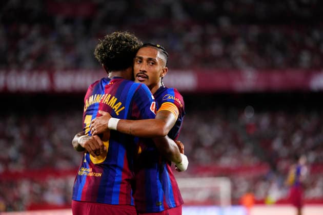 Sevilla FC v FC Barcelona, Barca - LaLiga EA Sports 2026 27 Raphinha right winger of Barcelona and Brazil celebrates after scoring his sides second goal during the LaLiga EA Sports 2026 27 match between Sevilla FC and FC Barcelona at Estadio Ramon Sanchez Pizjuan on September 19, 2026 in Seville, Spain. Seville Spain  Copyright: xJosexBretonx originalFilename:bretonhernandez-sevillaf260919_npZ2H.jpg