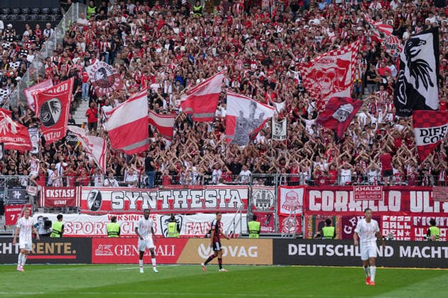 Fans, Ultras, Away Section, Germany, Soccer, Bundesliga 1, Matchday 4, 2026–2027, Eintracht Frankfurt vs. SC Freiburg, September 19, 2026, Deutsche Bank Park, Frankfurt, Frankfurt, Deutsche Bank Park, Hesse, Germany Copyright: xArnexAmbergx